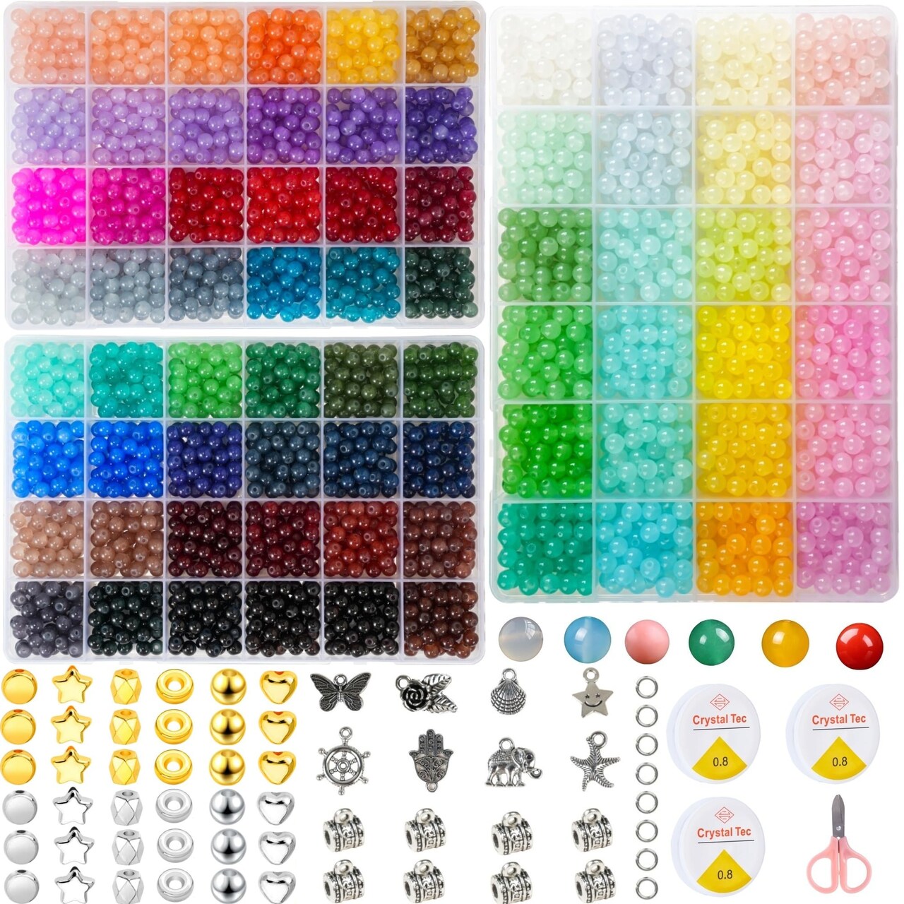 72 Colors 6mm Glass Beads for Jewelry Making,3000PCS+ Round Crystal Glass Beads Bracelet Making Kit with Accessories, Bead Starter Kit Crafts Gifts Set Suitable for Teen Adults